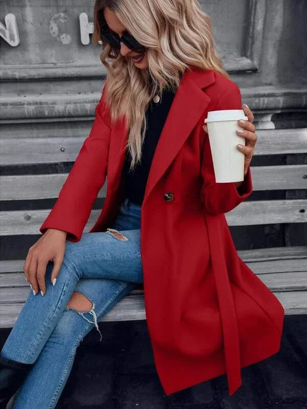 Manteau ceinture à nouer et revers crantés pour femmes