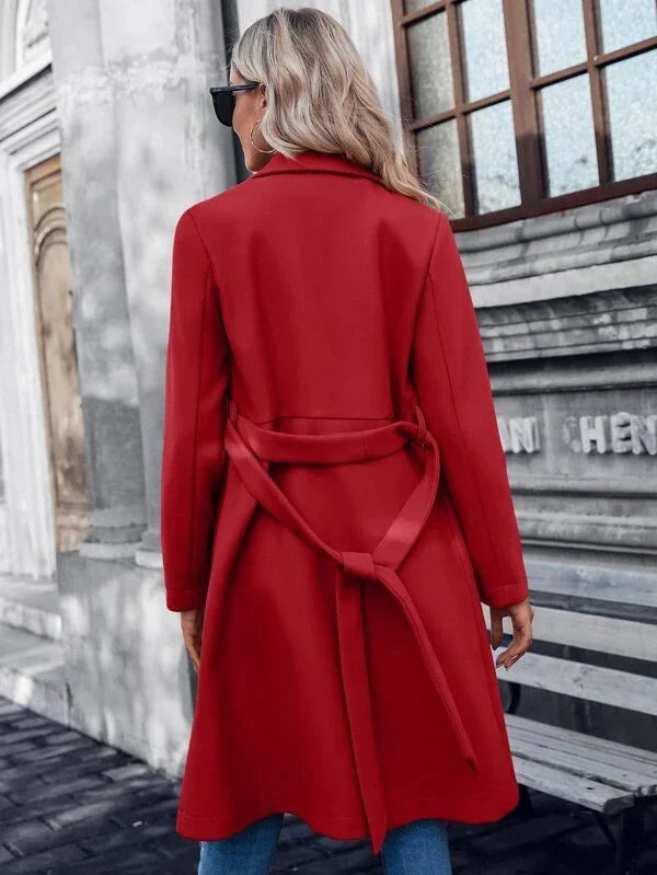 Manteau ceinture à nouer et revers crantés pour femmes