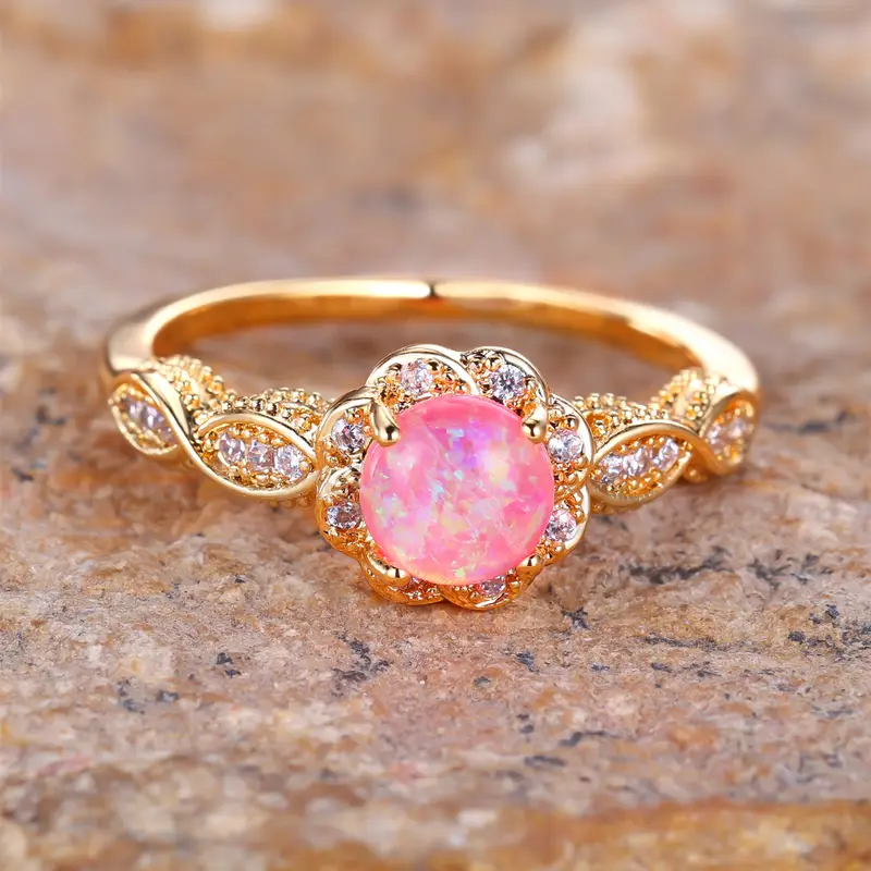 Bague Femme à Pierre Ovale aux Reflets Colorés Rose