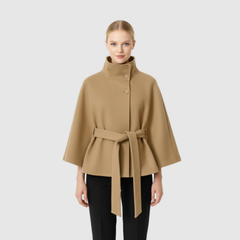 Manteau à col haut et ceinture pour femme