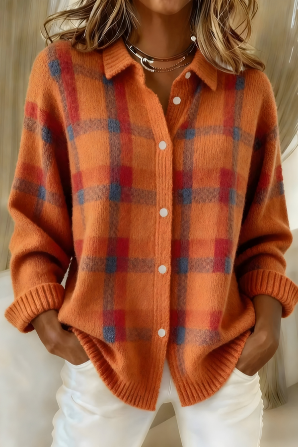 Cardigan femme en maille à carreaux, coupe ample