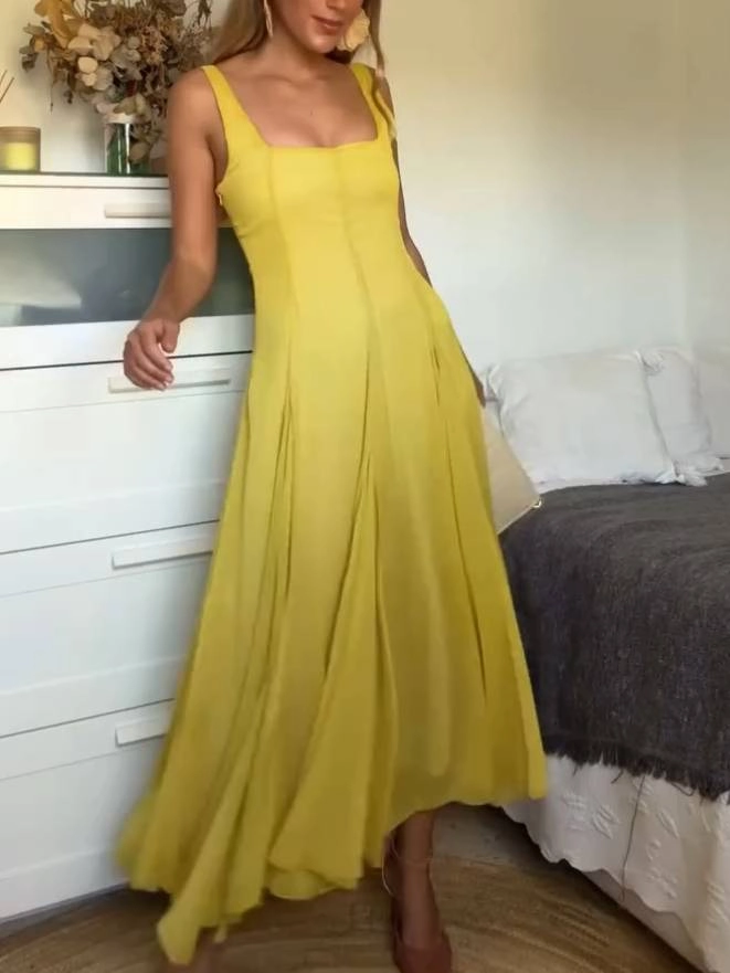 Robe longue pour femmes | Look décontracté | Encolure carrée et bretelles