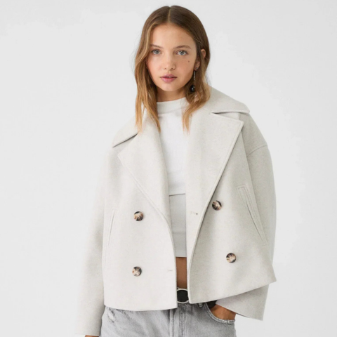 Manteau court à double boutonnage pour femme