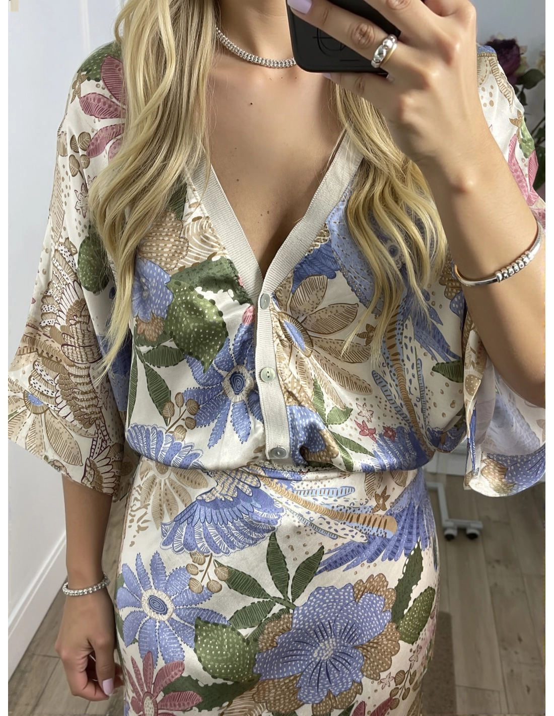 Robe midi pour femmes | Occasion élégante | Fermeture à demi-bouton et imprimé floral