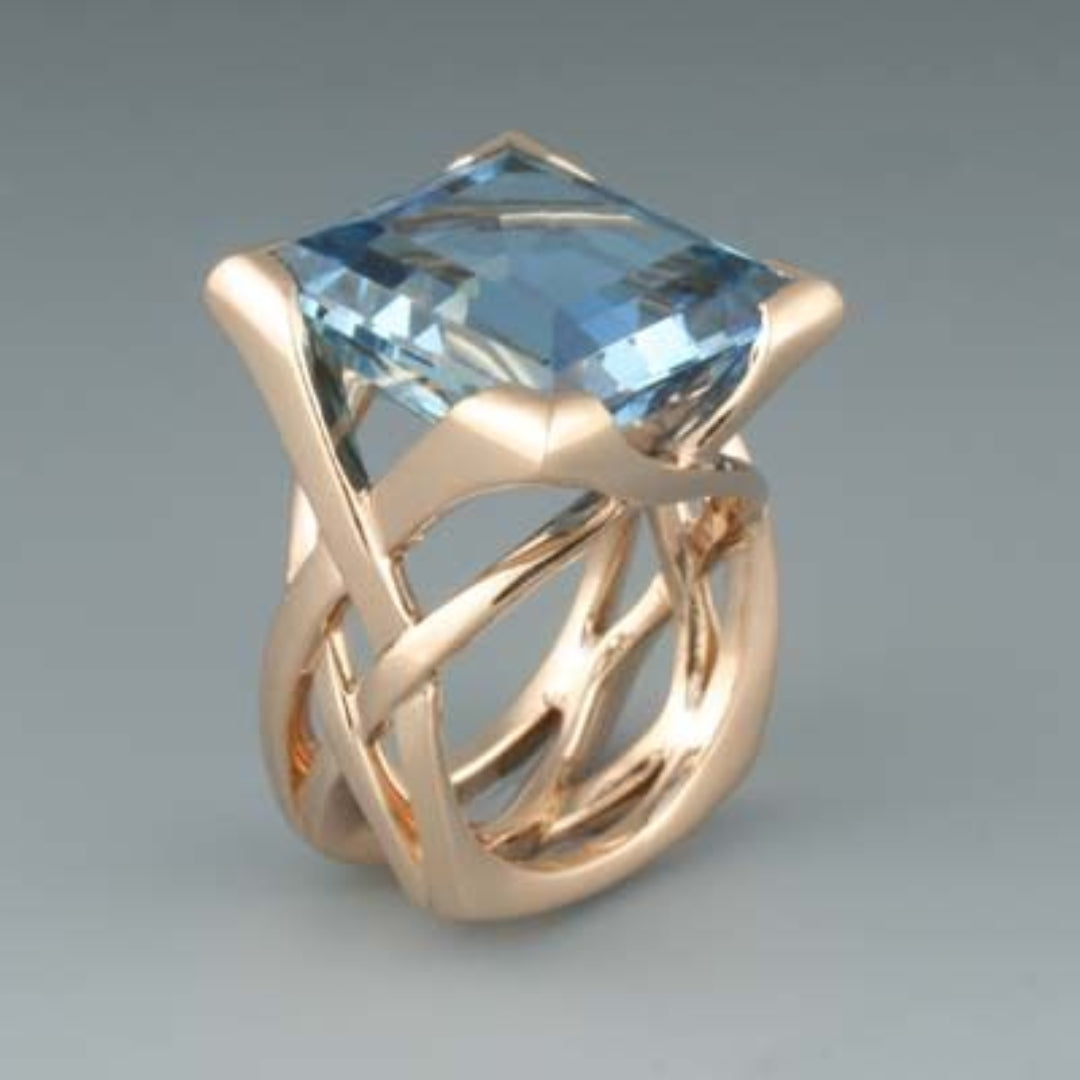 Bague Femme à Motif Floral Pierre Brillante Bleue