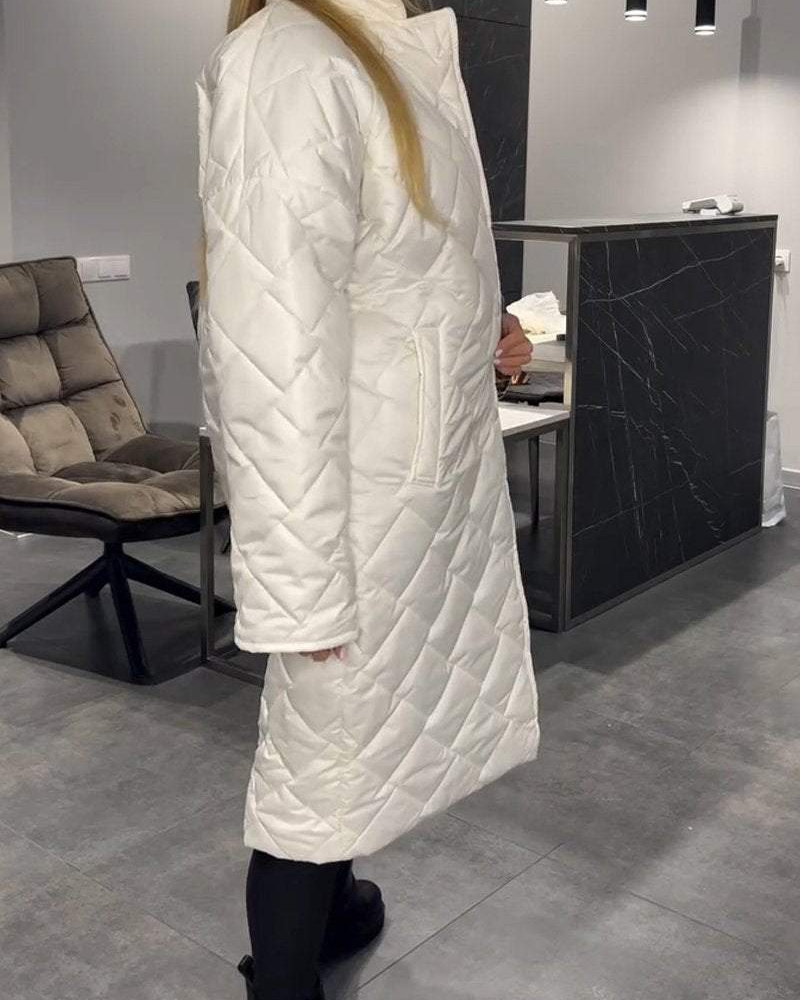 Manteau matelassé long beige coupe droite