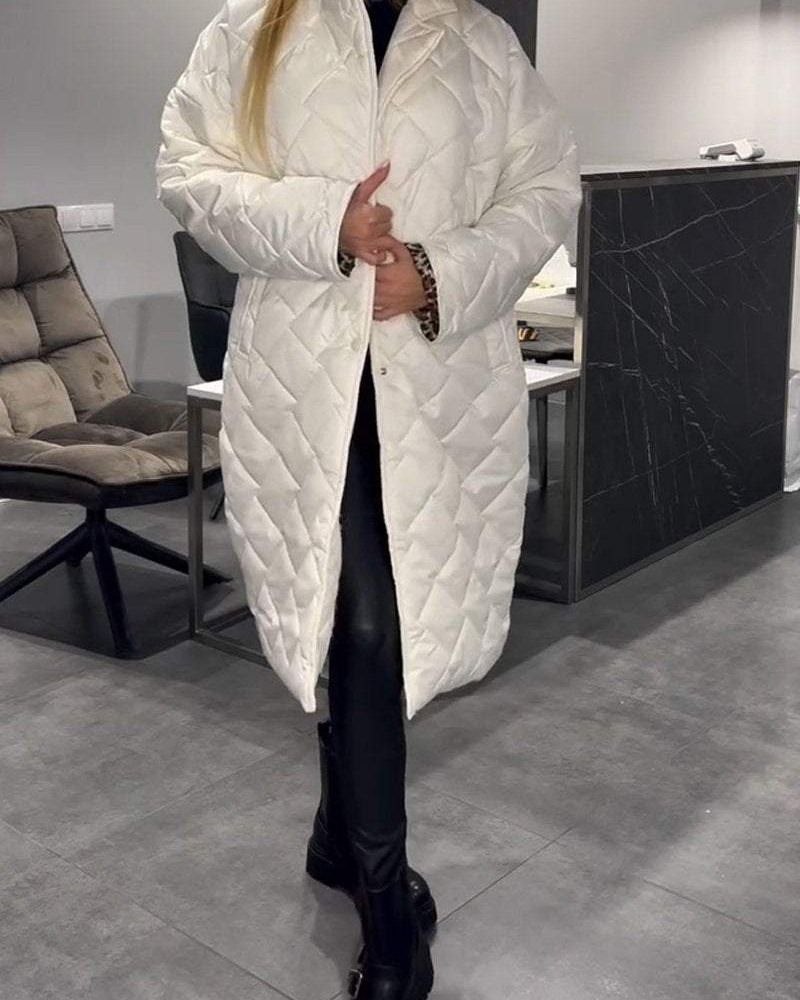 Manteau matelassé long beige coupe droite