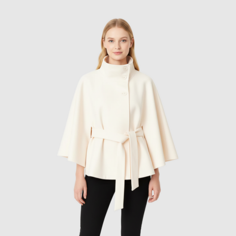 Manteau à col haut et ceinture pour femme