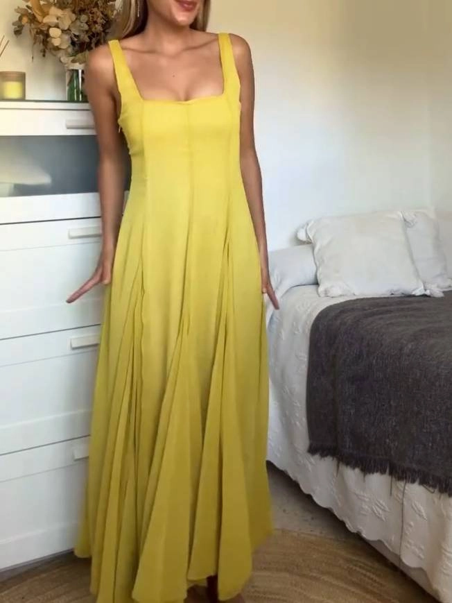 Robe longue pour femmes | Look décontracté | Encolure carrée et bretelles