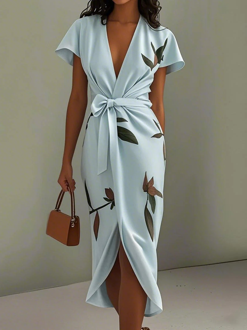 Robe midi enveloppante pour femmes | Look moderne et décontracté | Manches courtes et coupe droite élégante