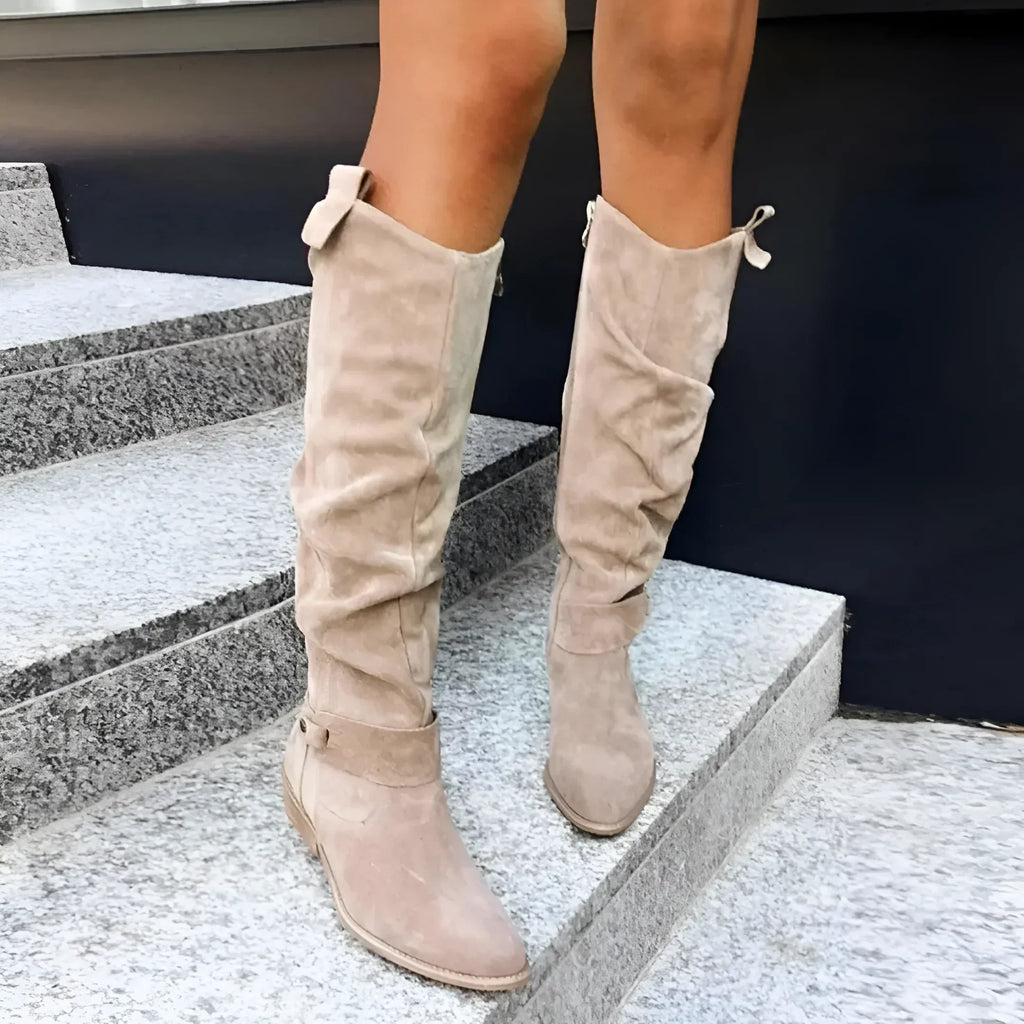 Bottes hautes en daim noir talon bloc