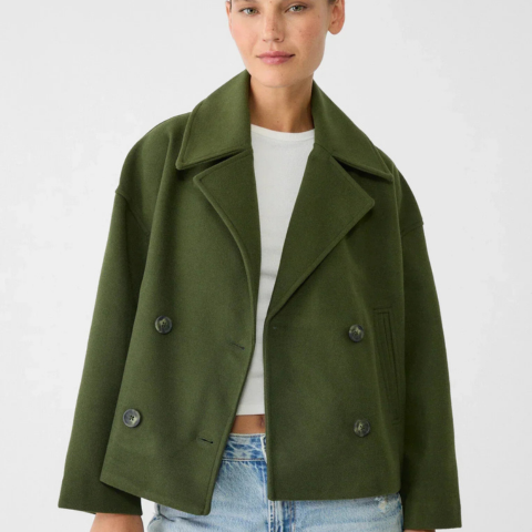 Manteau court à double boutonnage pour femme