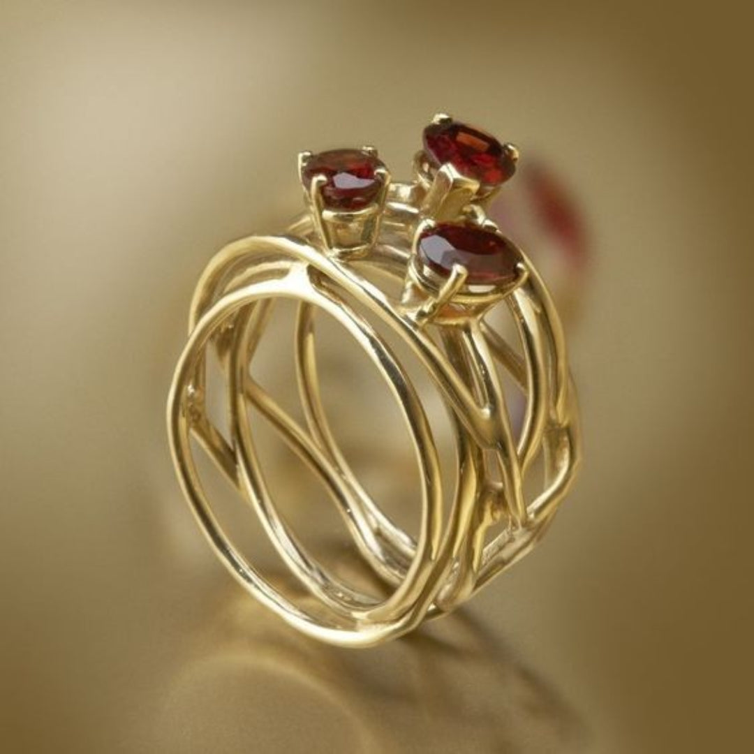 Bague Femme à Pierre Brillante Rouge Finesse