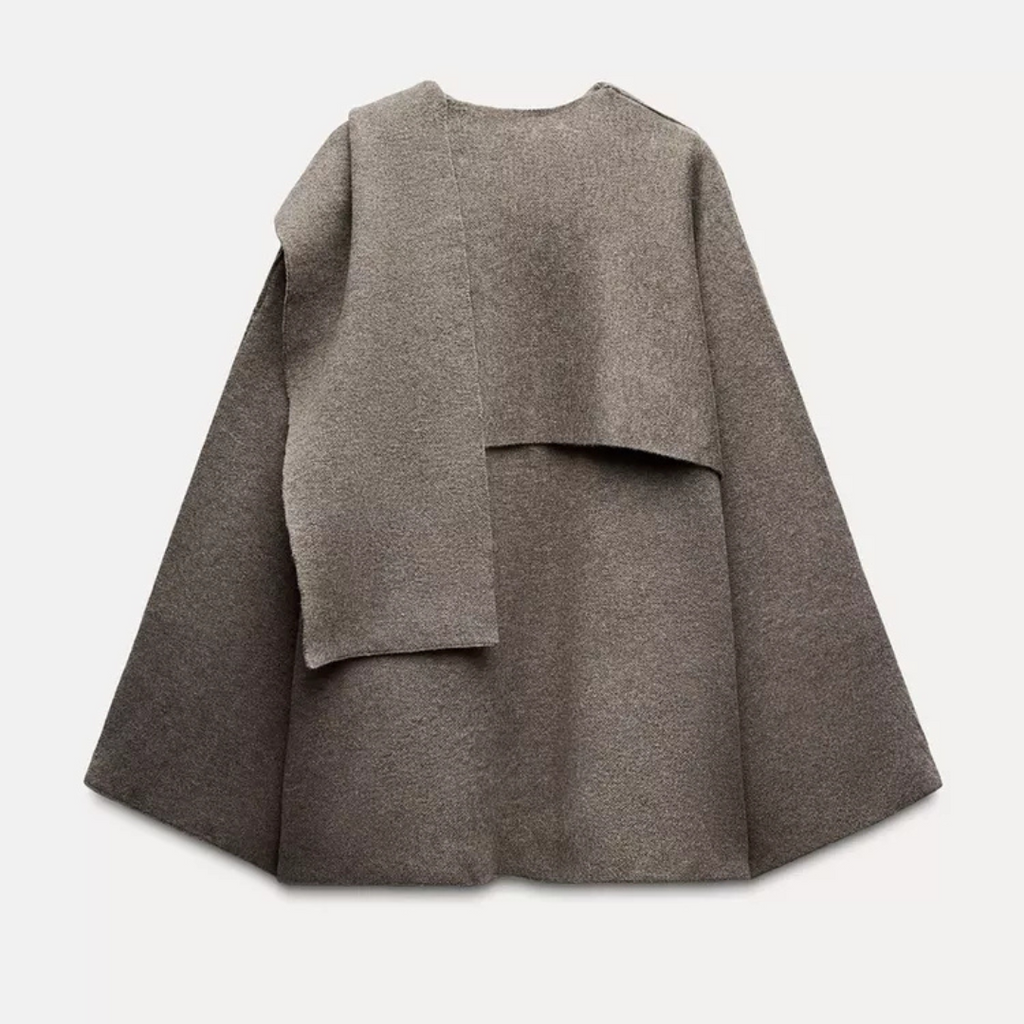 Nina - Manteau cape en laine gris anthracite col écharpe