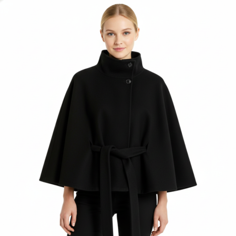 Manteau à col haut et ceinture pour femme