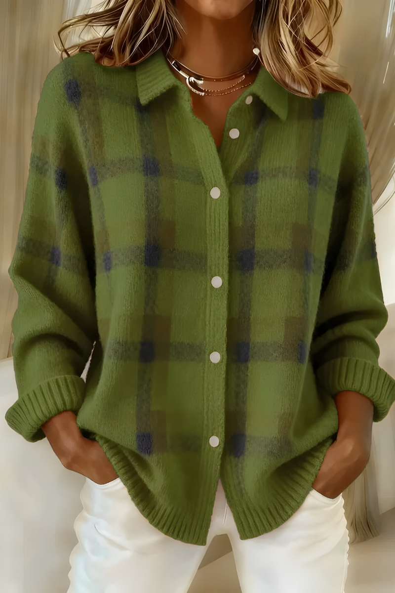 Cardigan femme en maille à carreaux, coupe ample