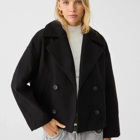 Manteau court à double boutonnage pour femme