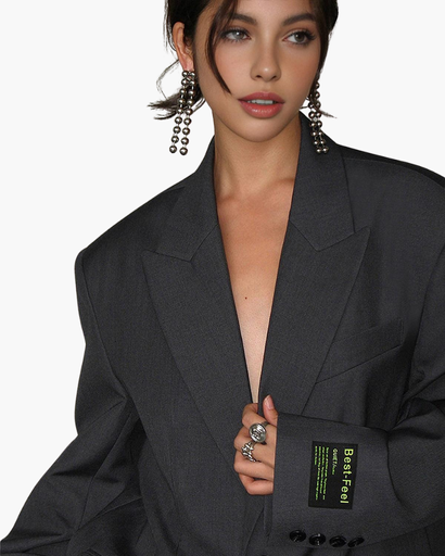 Blazer Femme Long Oversize Revers Classique – Tenue Bureau | Invitée de Mariage & Élégance Chic