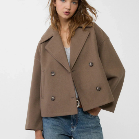 Manteau court à double boutonnage pour femme