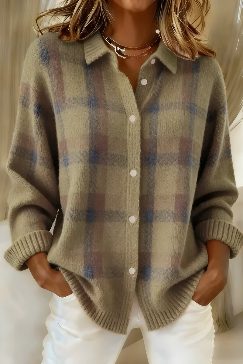Cardigan femme en maille à carreaux, coupe ample