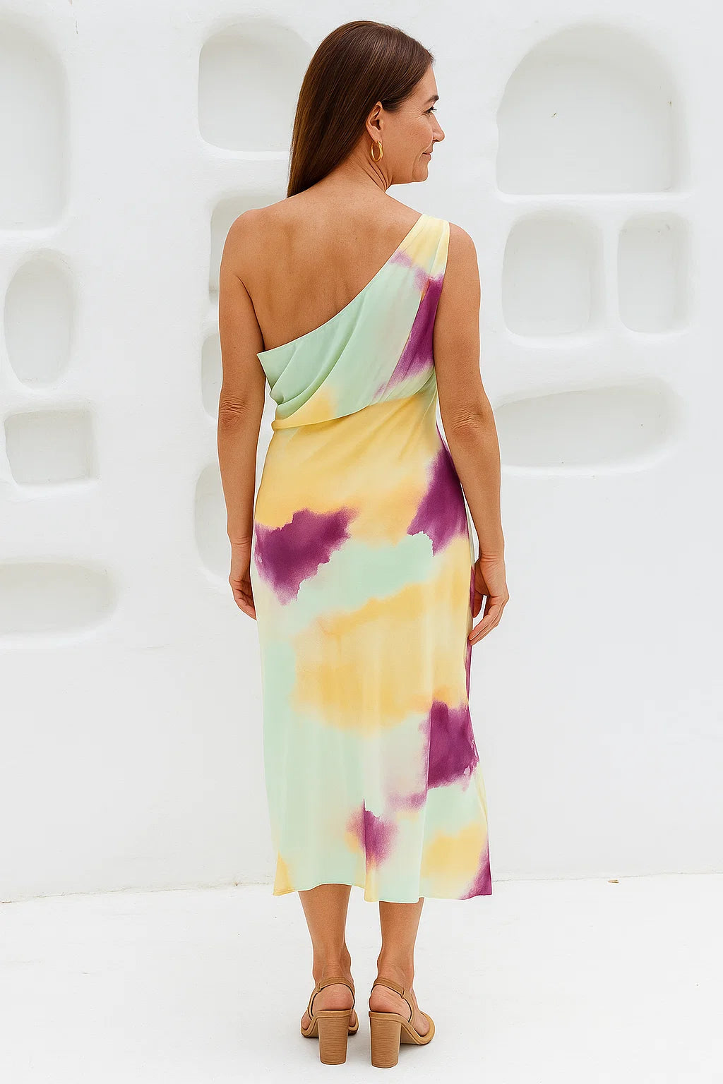 Robe Midi Élégante Pour Femmes | Look Moderne pour Occasions Spéciales | Col Asymétrique et Design Raffiné