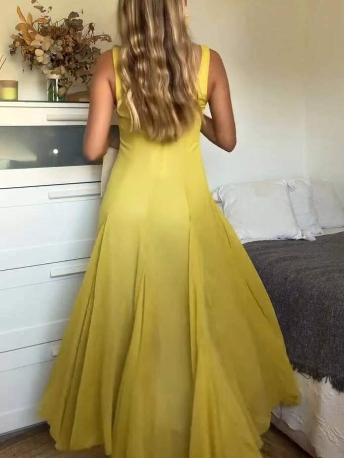 Robe longue pour femmes | Look décontracté | Encolure carrée et bretelles
