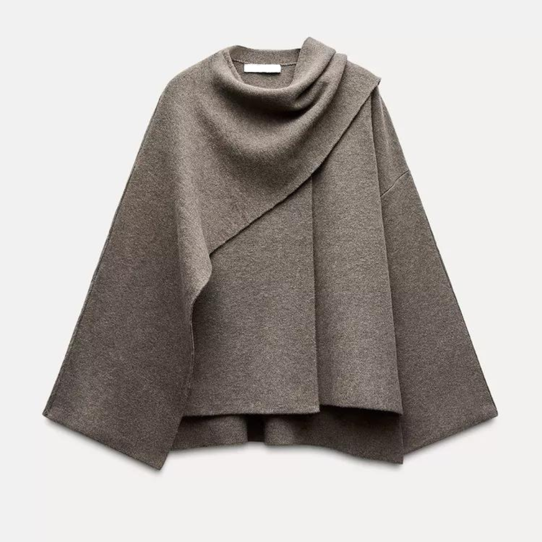 Nina - Manteau cape en laine gris anthracite col écharpe