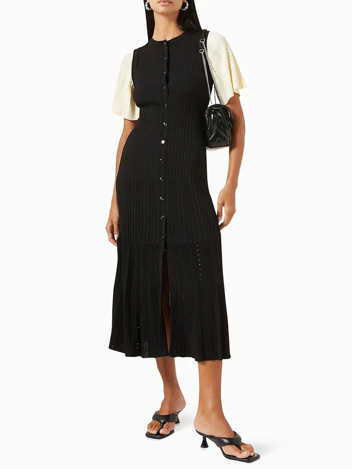 Robe Midi Stylée Pour Femmes | Look Élégant et Décontracté | Manches Courtes et Fermeture Boutonnée