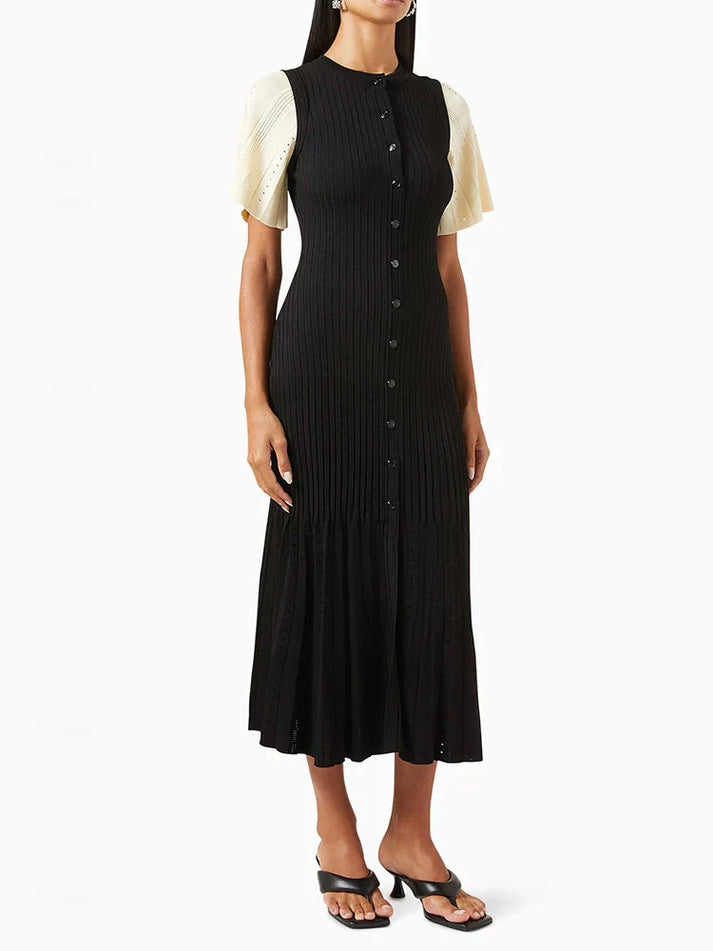 Robe Midi Stylée Pour Femmes | Look Élégant et Décontracté | Manches Courtes et Fermeture Boutonnée