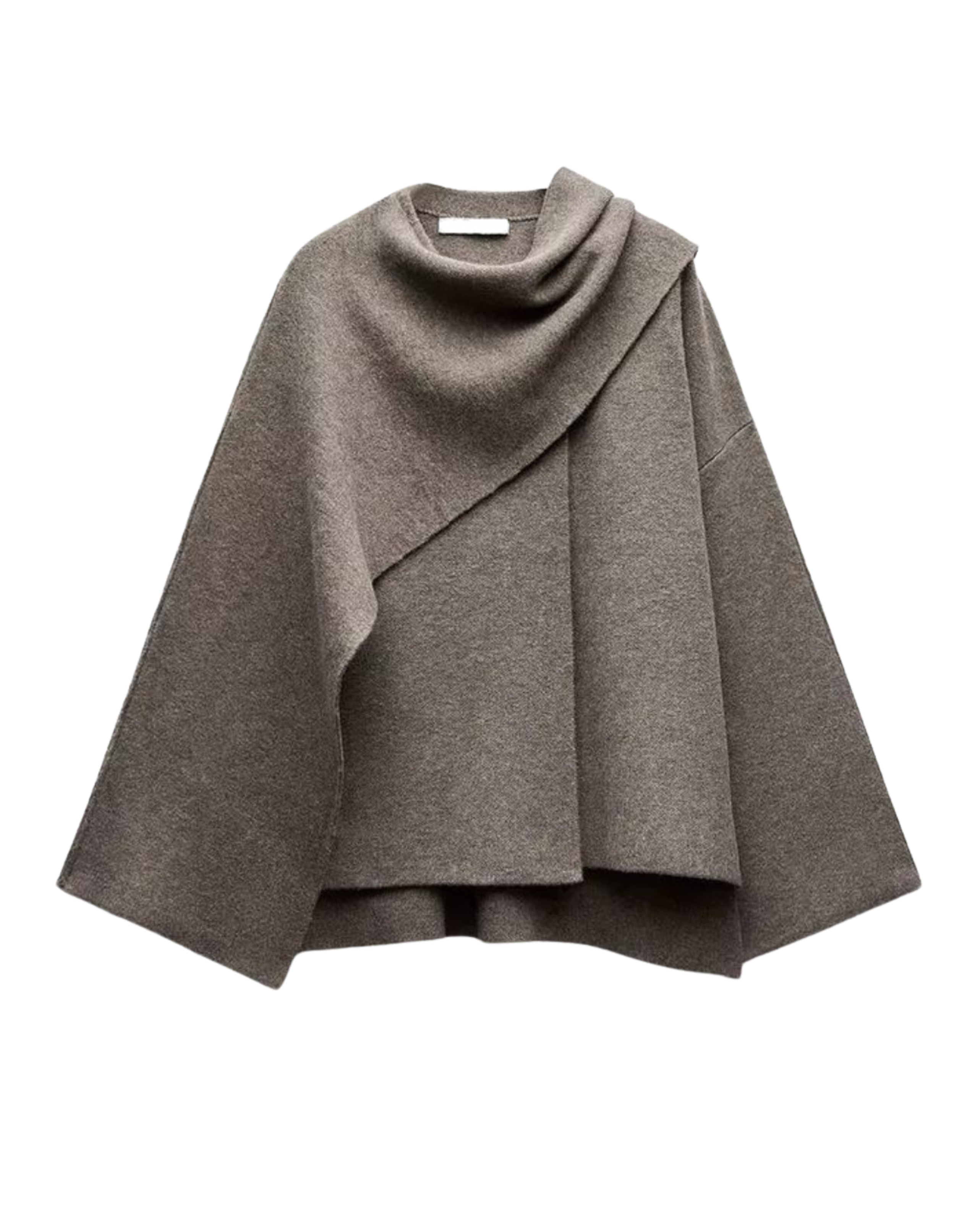 Nina - Manteau cape en laine gris anthracite col écharpe