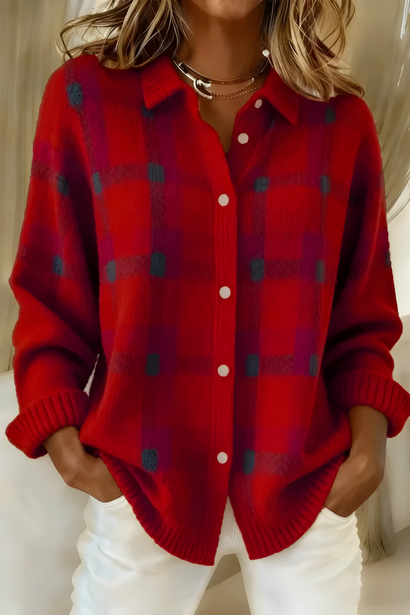 Cardigan femme en maille à carreaux, coupe ample
