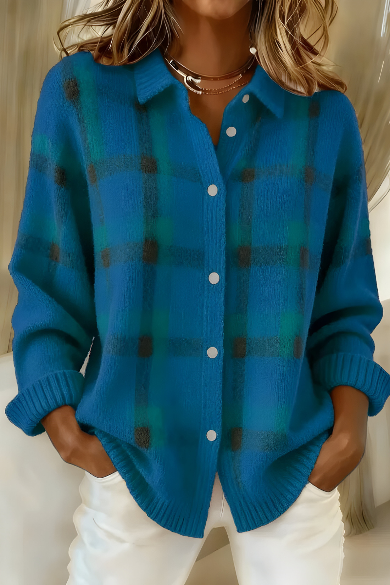 Cardigan femme en maille à carreaux, coupe ample