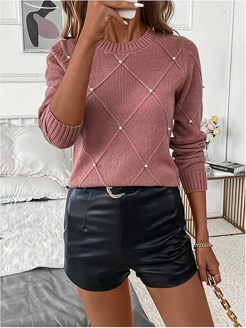 Fayrienne - Pull Femme en Maille avec Perles Décoratives
