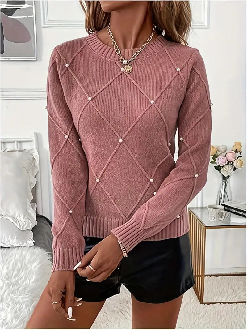 Fayrienne - Pull Femme en Maille avec Perles Décoratives