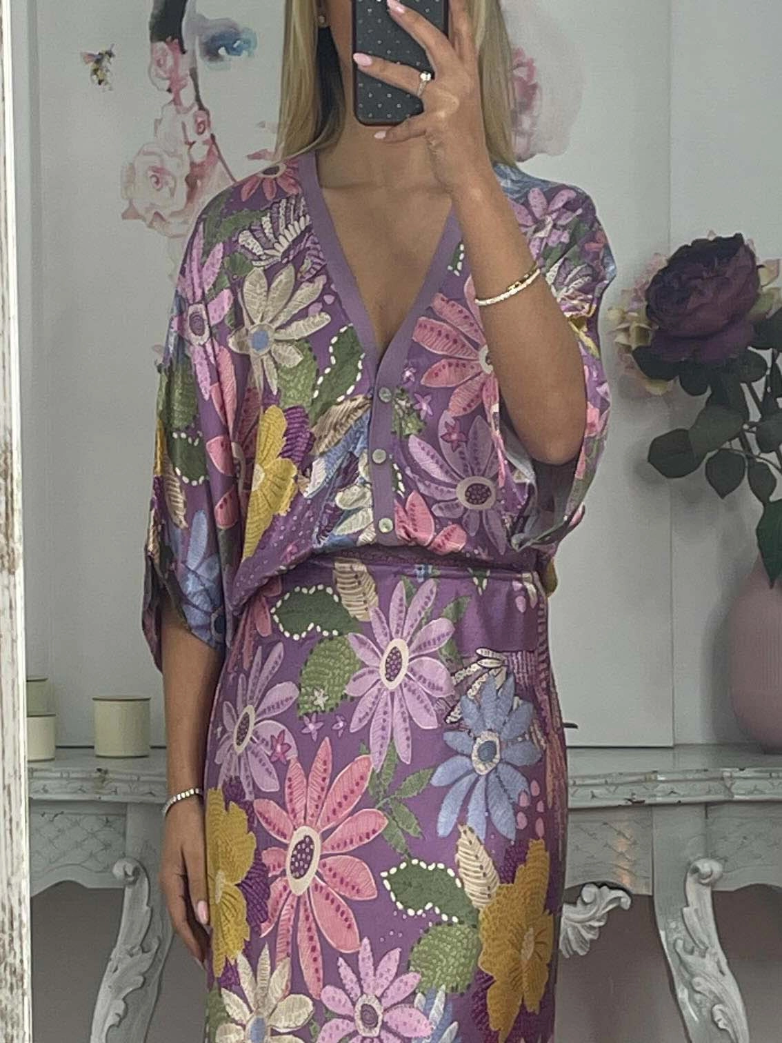 Robe midi pour femmes | Occasion élégante | Fermeture à demi-bouton et imprimé floral