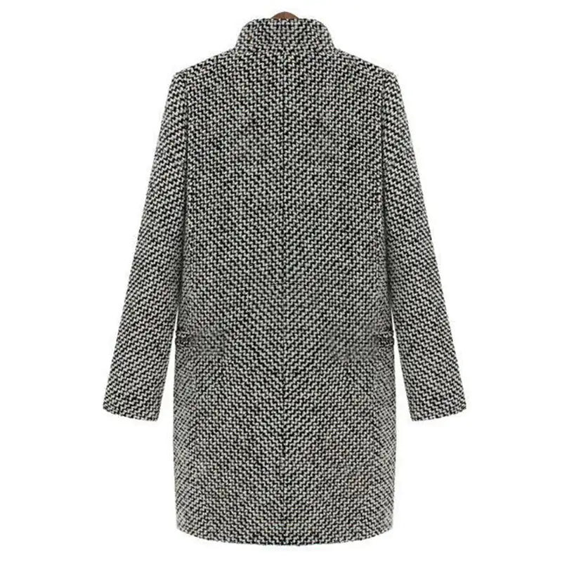 Sarah - Manteau long chaud en tweed gris col tailleur