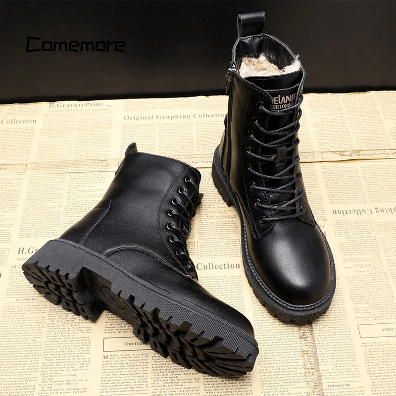 Bottes d'Hiver en Cuir Noir