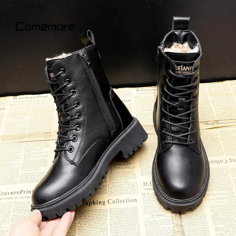 Bottes d'Hiver en Cuir Noir