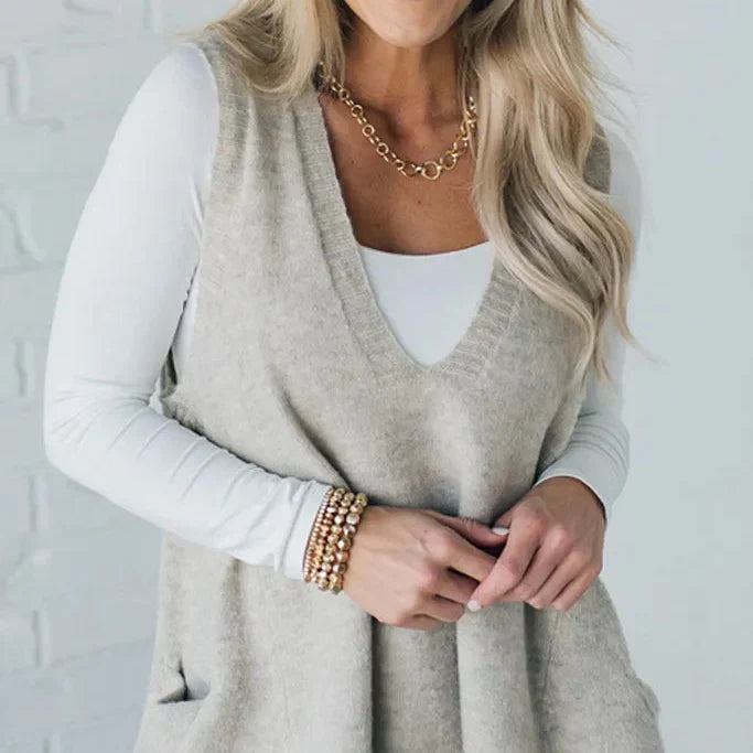 Pull Sans Manches Femme en Maille Douce | Col en V