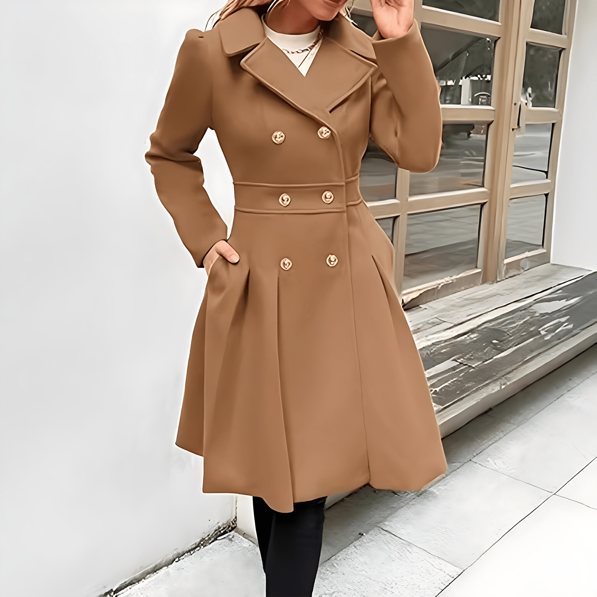 Manteau Femme Élégant à Double Boutonnage | Coupe Évasée d’Hiver