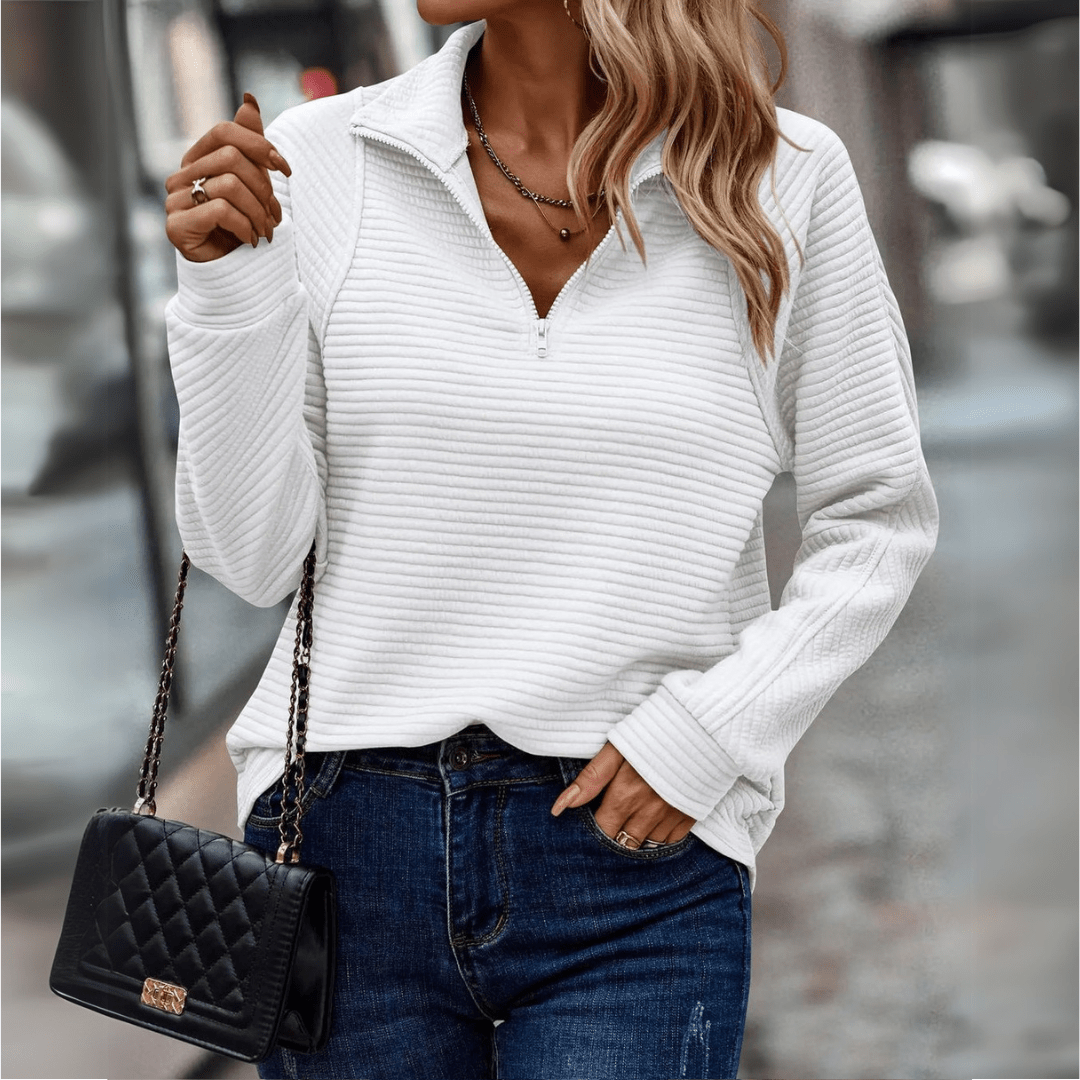 Pull Femme Texturé À Demi Zip Coupe Ample