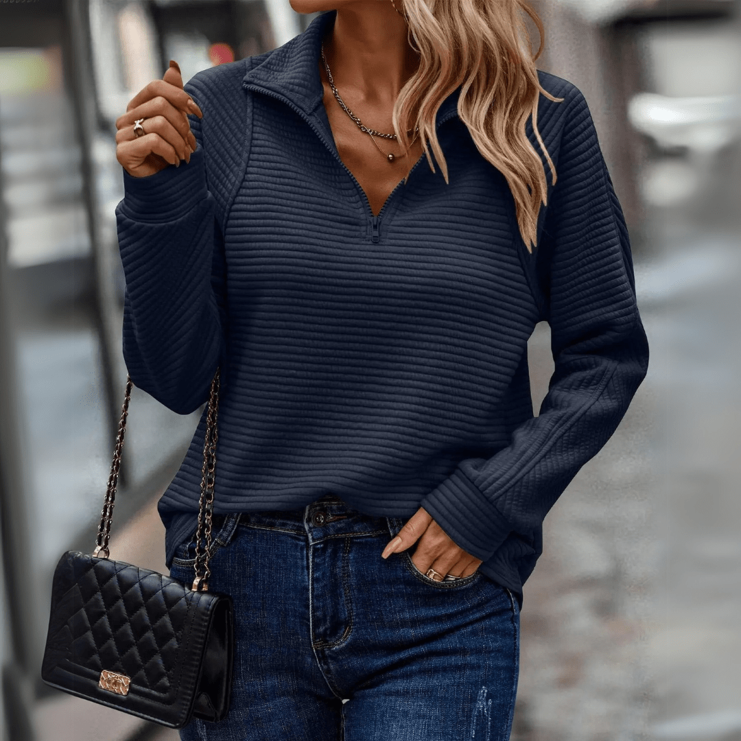Pull Femme Texturé À Demi Zip Coupe Ample