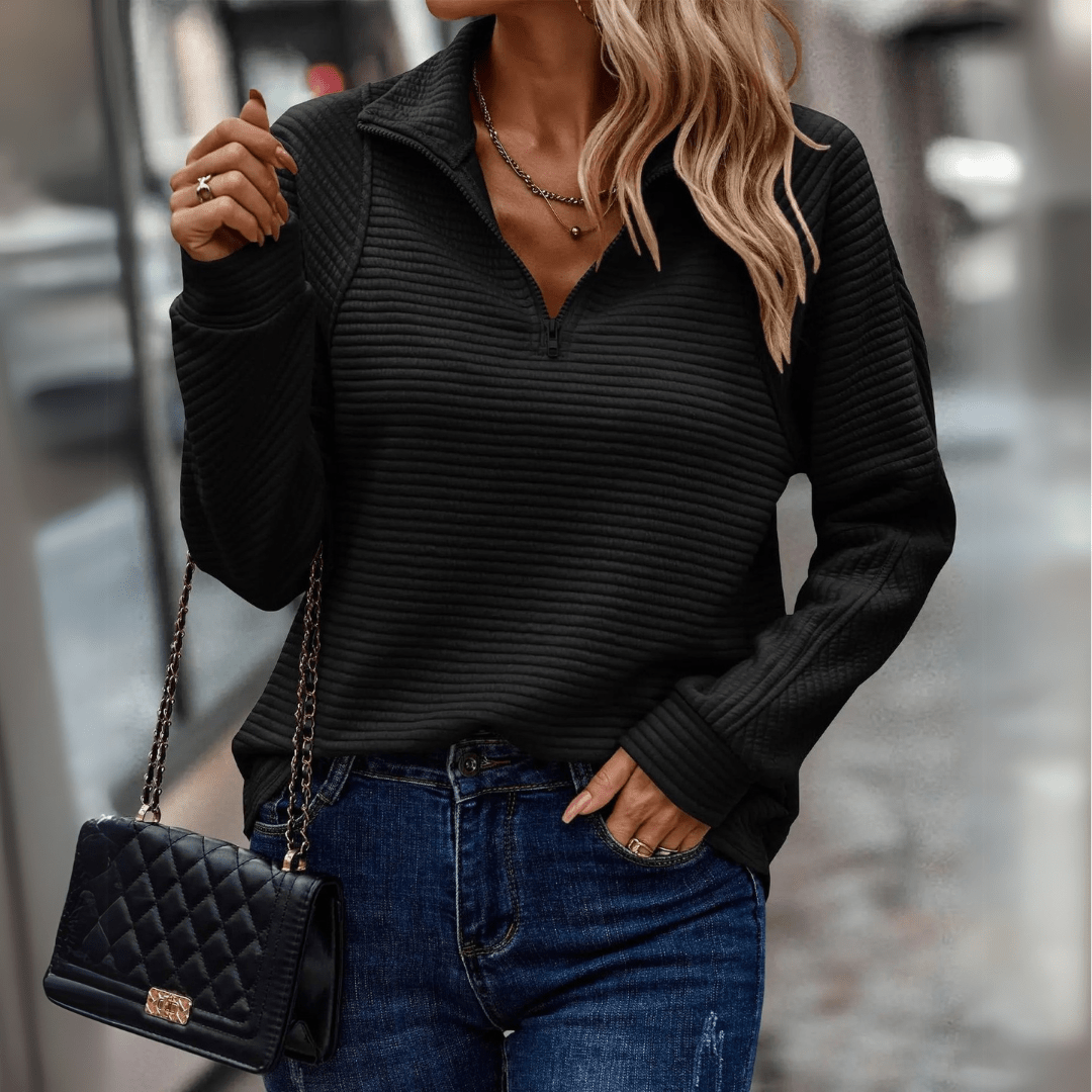 Pull Femme Texturé À Demi Zip Coupe Ample