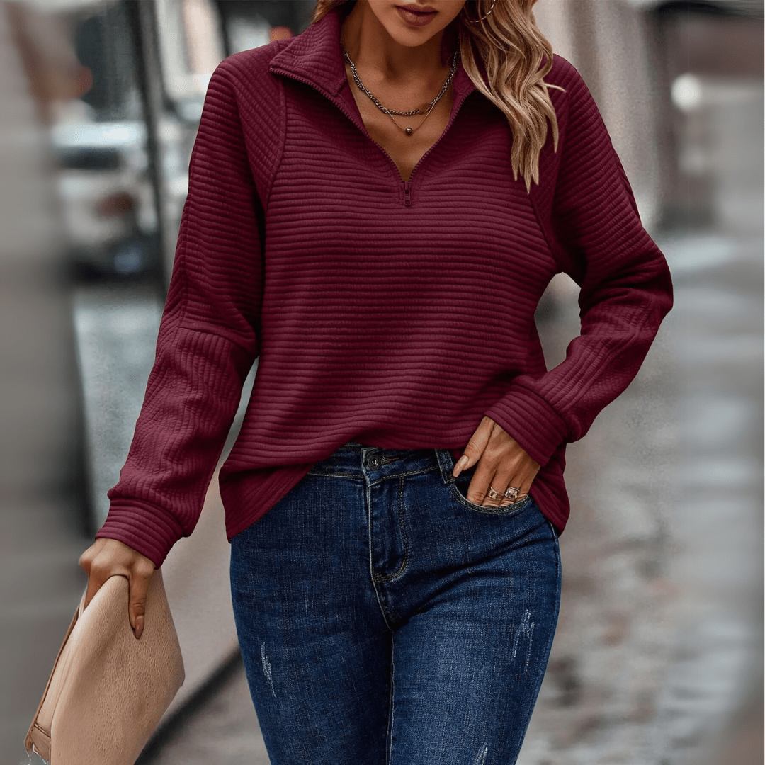 Pull Femme Texturé À Demi Zip Coupe Ample