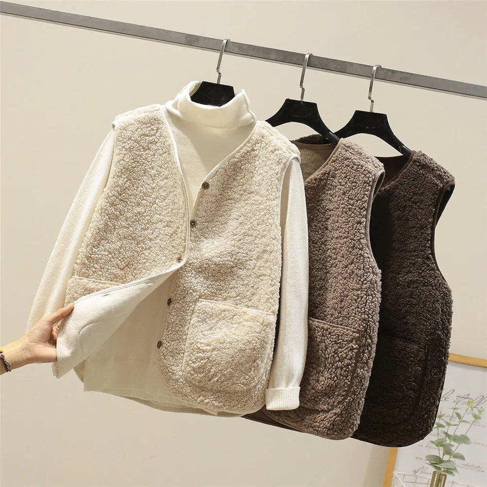 Avriel - Manteau sans manches pour femmes en laine d'agneau