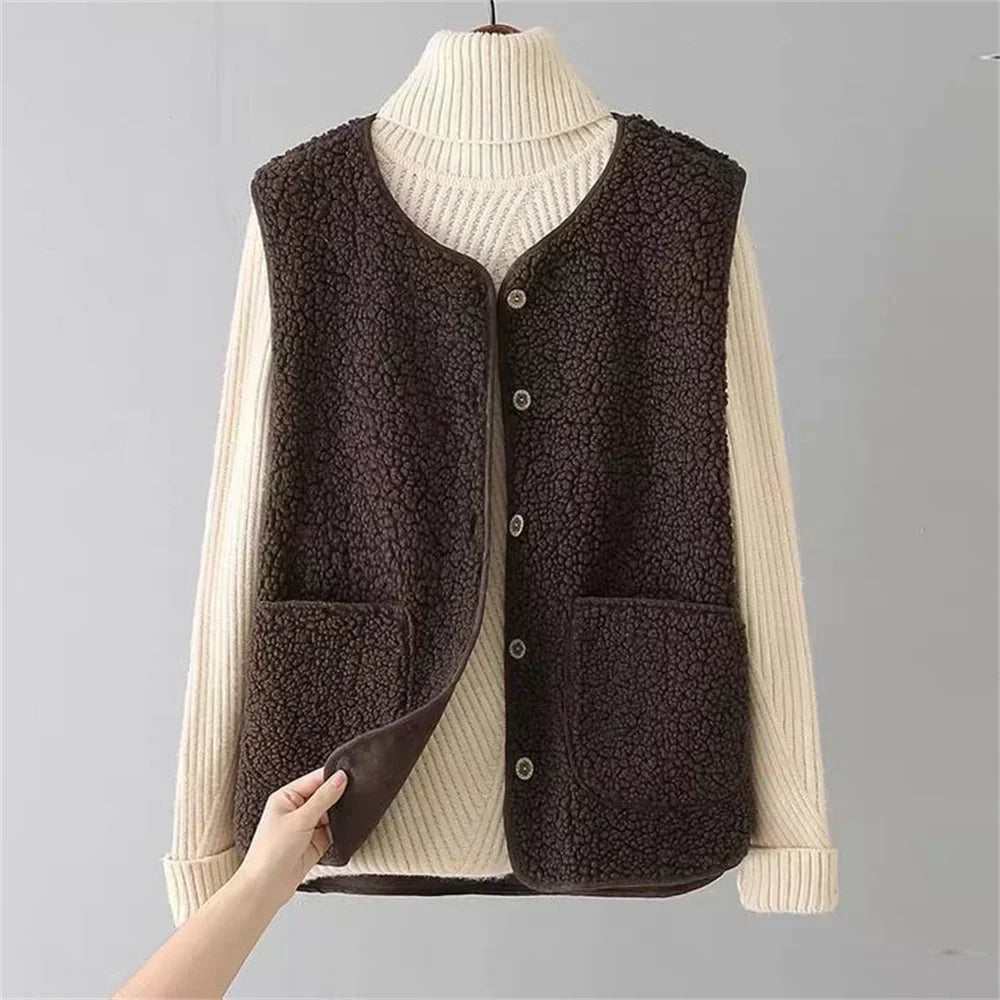Avriel - Manteau sans manches pour femmes en laine d'agneau