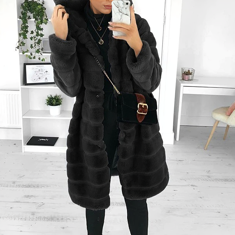 Alecia - Manteau épais en fausse fourrure avec capuche
