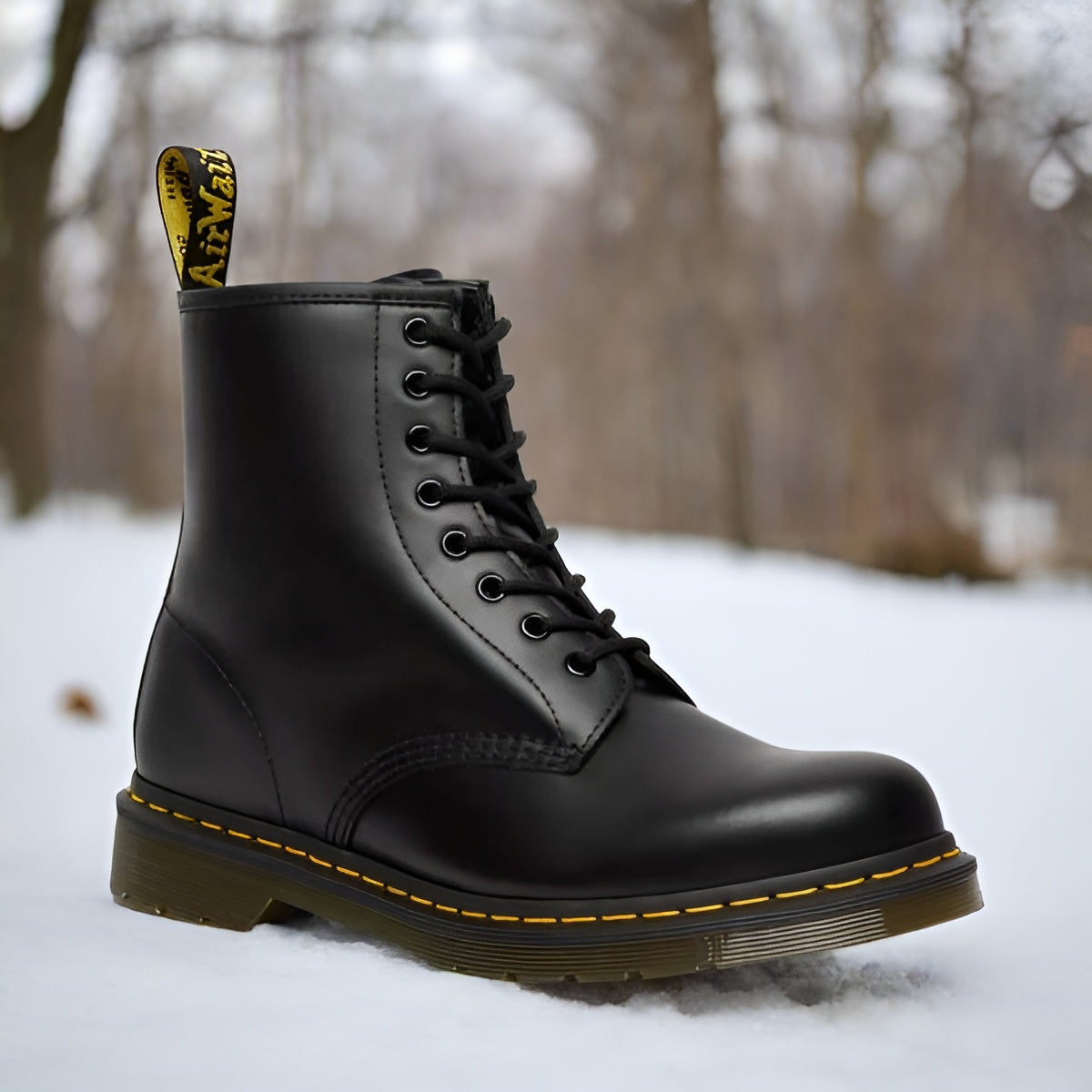 Bottines à lacets en cuir noir semelle crantée