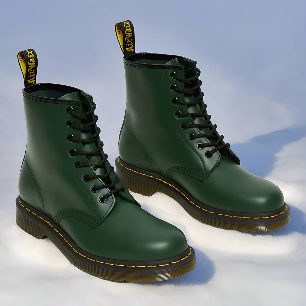 Bottines à lacets en cuir noir semelle crantée
