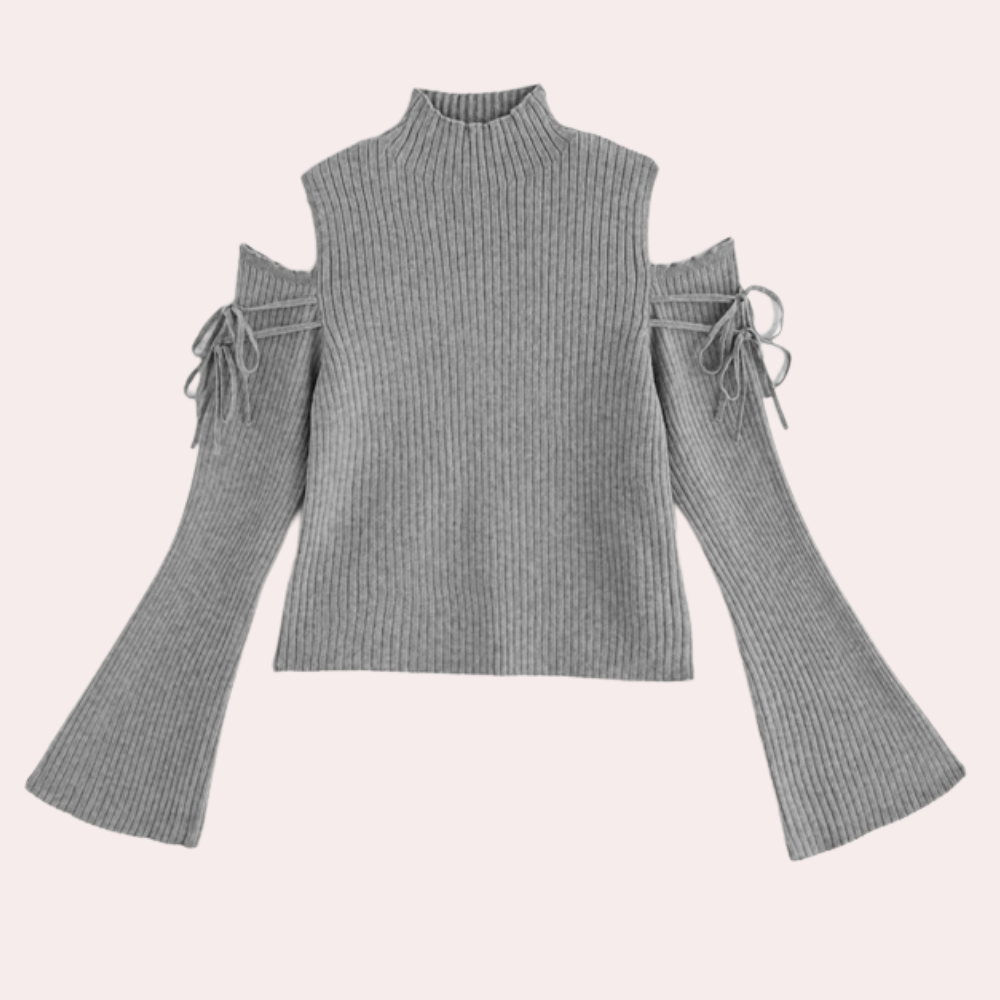 Pull écru maille côtelé col montant  et manches larges